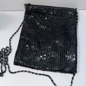 Vintage Black Sequin Evening Bag with Chain Strap – Elegant Clutch Purse